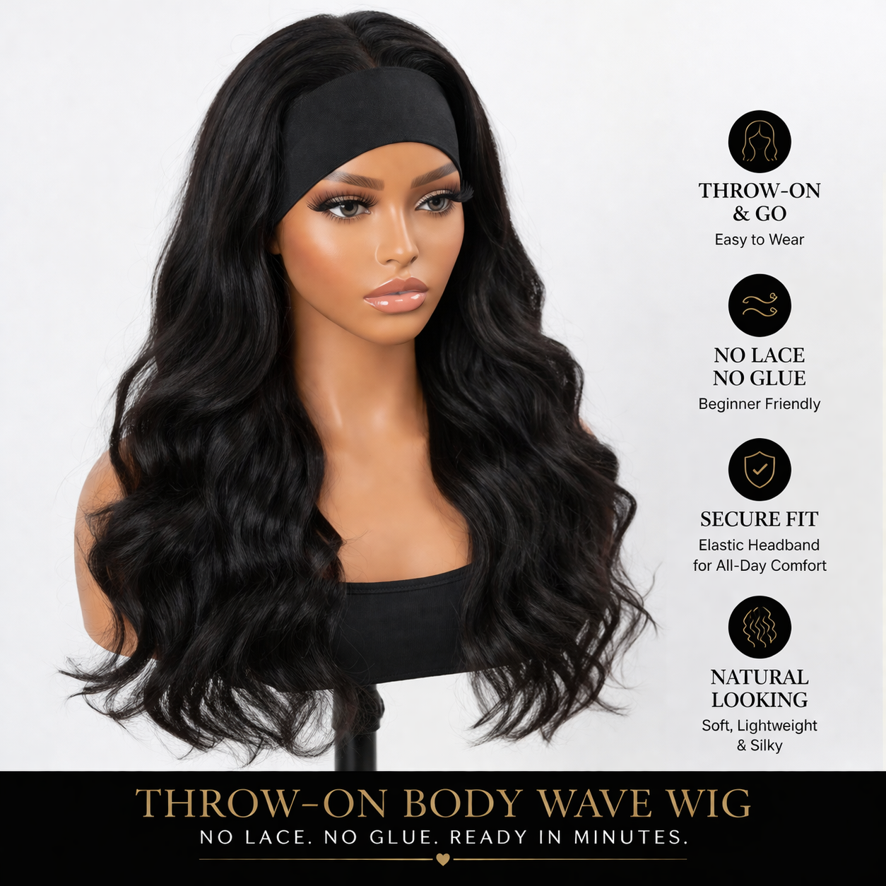 Throw-On Body Wave Headband Wig
