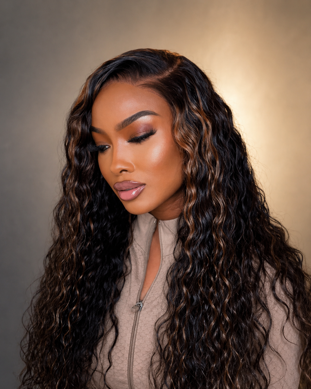 Golden Brown Water Wave 7x5 Glueless Lace Wig
