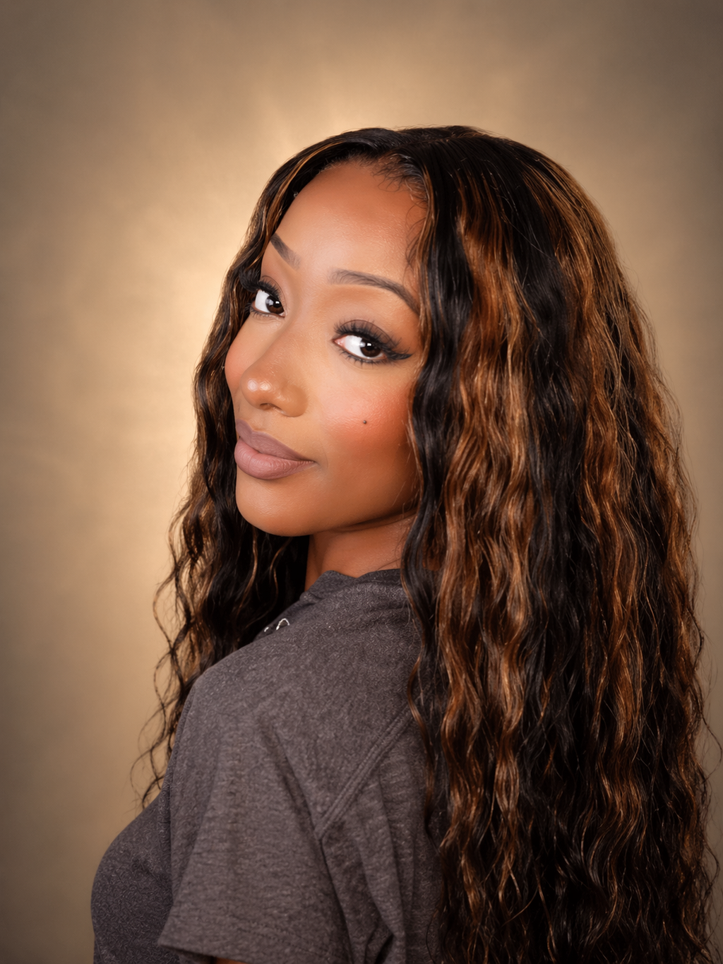 Golden Brown Water Wave 7x5 Glueless Lace Wig
